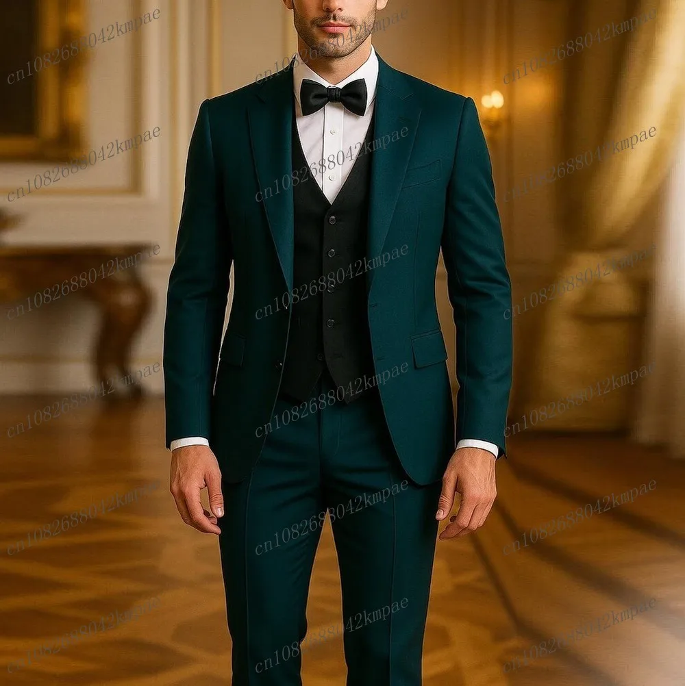 

Темно-синий и черный деловой мужской костюм для жениха, жениха, свадебной вечеринки, выпускного вечера, деловые мужские смокинги, комплект из трех предметов, пиджак, жилет, брюки