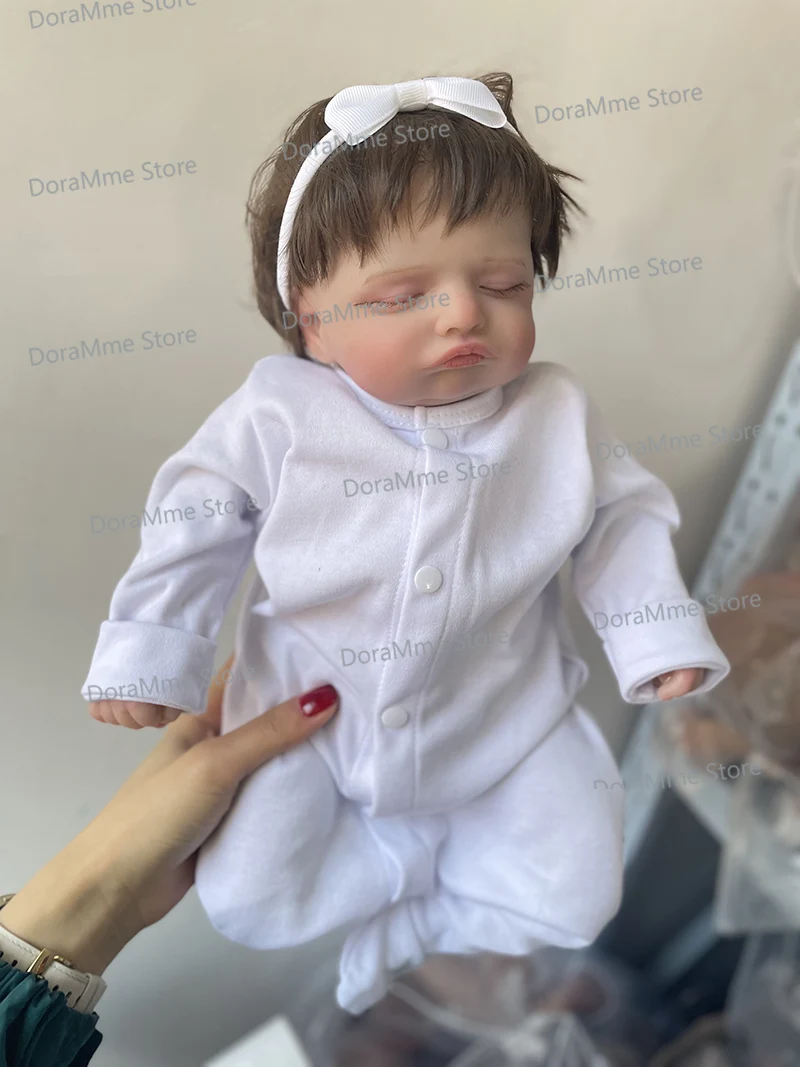 

48cm Rosalie Reborn Baby Doll Newborn Sleeping Baby Girl with Rooted Hair Eyelashes Handmade High Quality Art Doll