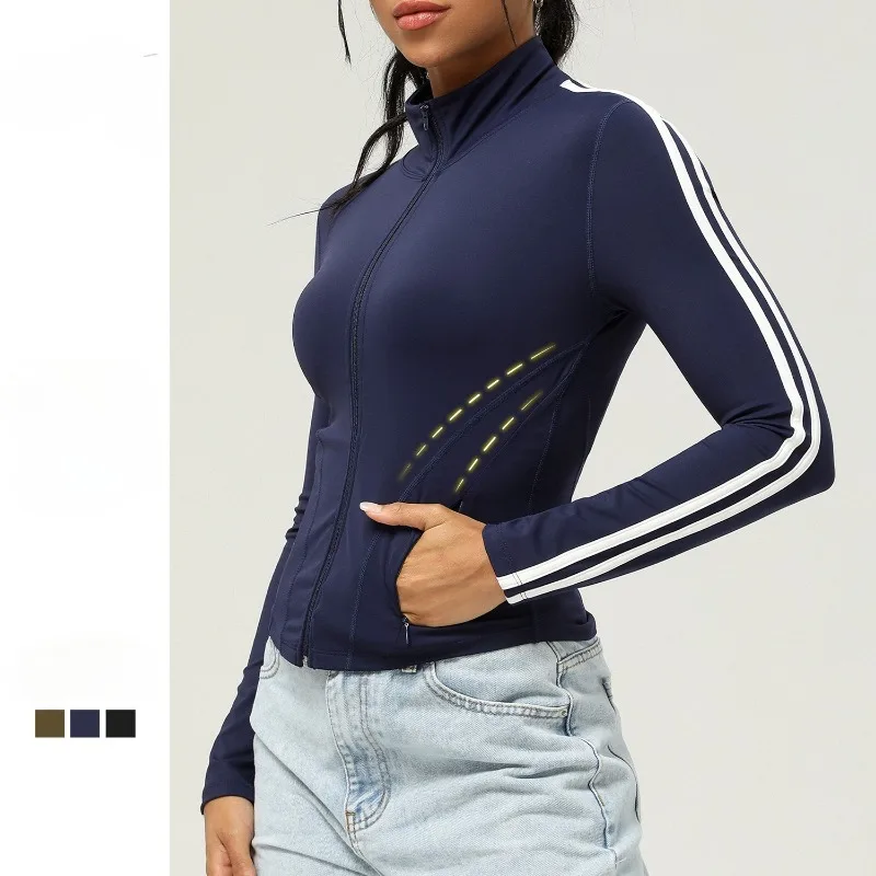 

Sean Tsing Stand Collar Sports Yoga Jacket with Zipper Pocket Women Casual Long Sleeve Autumn Tops Slim Fitness Outdoor Coats