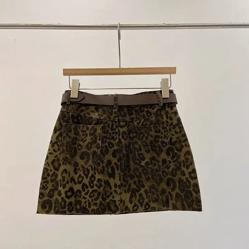 Retro Leopard Print High Waist Skirt Women's New Design Hip-wrapped Short Skirt