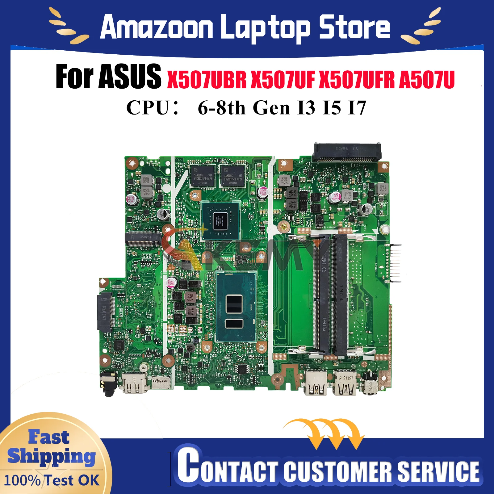 

X507UBR Laptop Motherboard For ASUS X507UBR X507UF X507UB Y5000U X507UFR X507U A507U R507U X507UAR F507U Mainboard I3 I5 I7 CPU