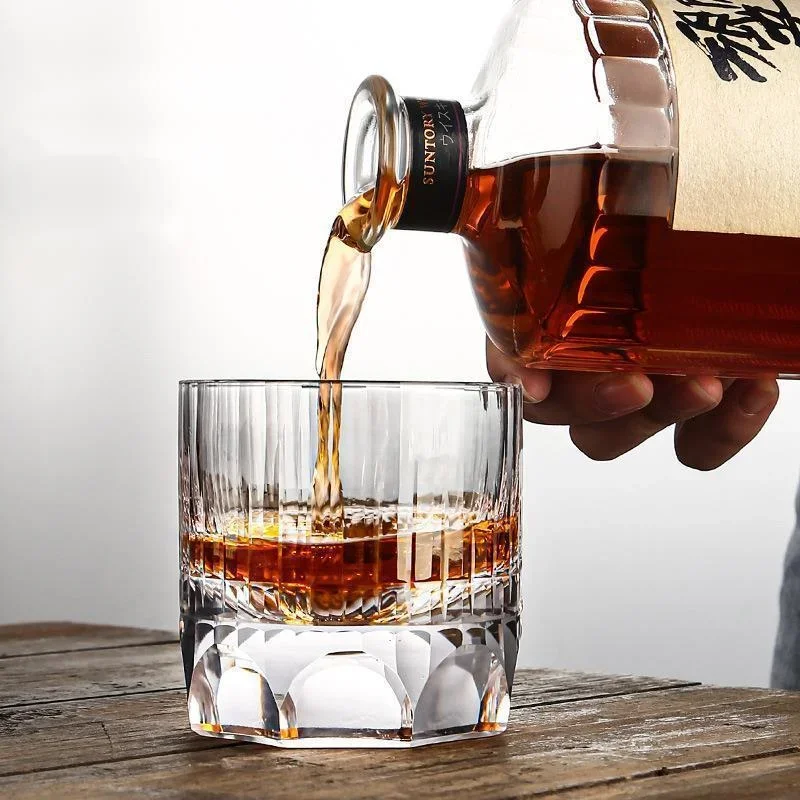 Luxurious Thumb Whisky Glass Neat Japanese Style Hand Carved Crystal Wine Glasses Bright Brandy Tasting Tumbler Dropshipping