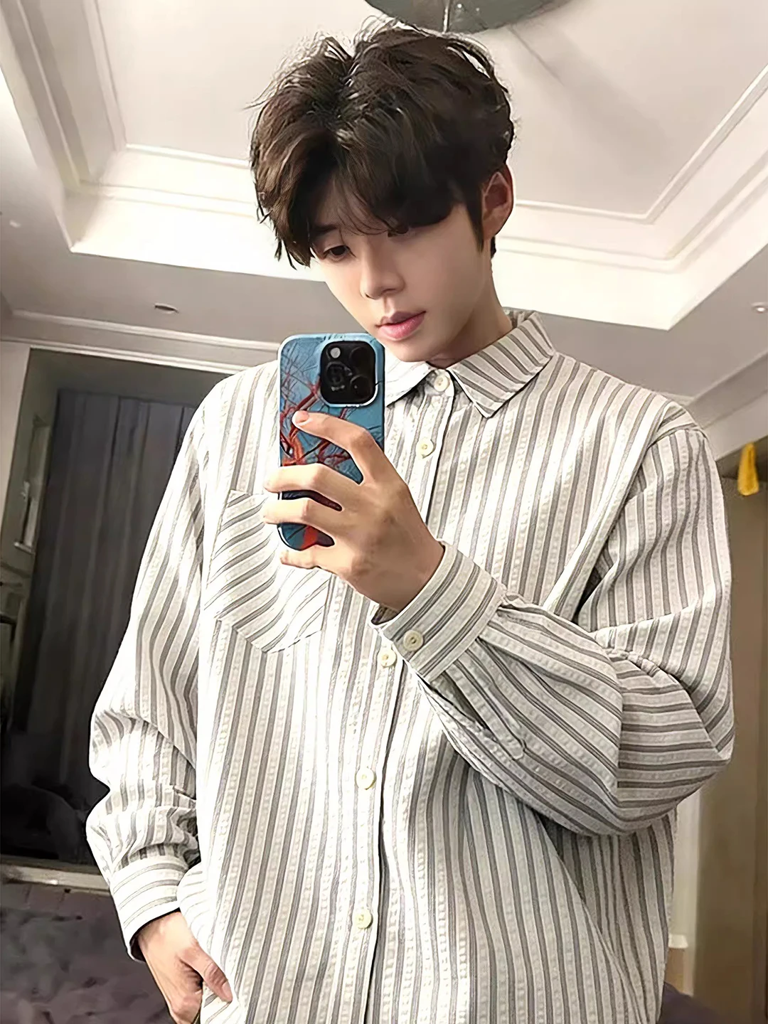 

Мужская весенняя повседневная верхняя одежда American Stripe Bubble: элегантная, высококачественная, с длинным рукавом, для многослойных образов