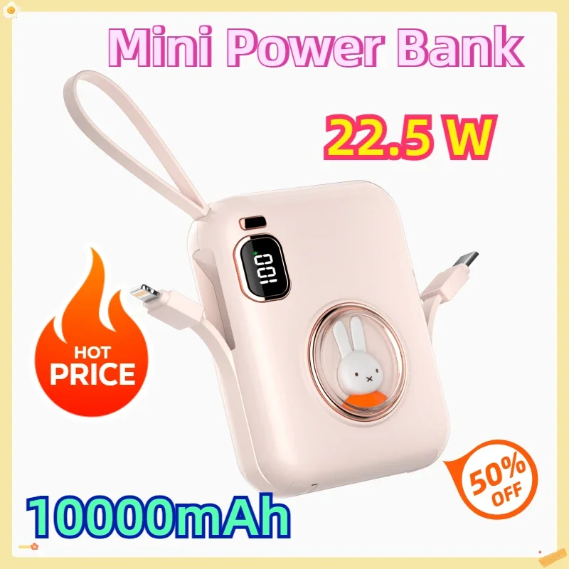 

Mini 10000mAh Power Bank W/ Smart Cables Dual Cables 22.5 W