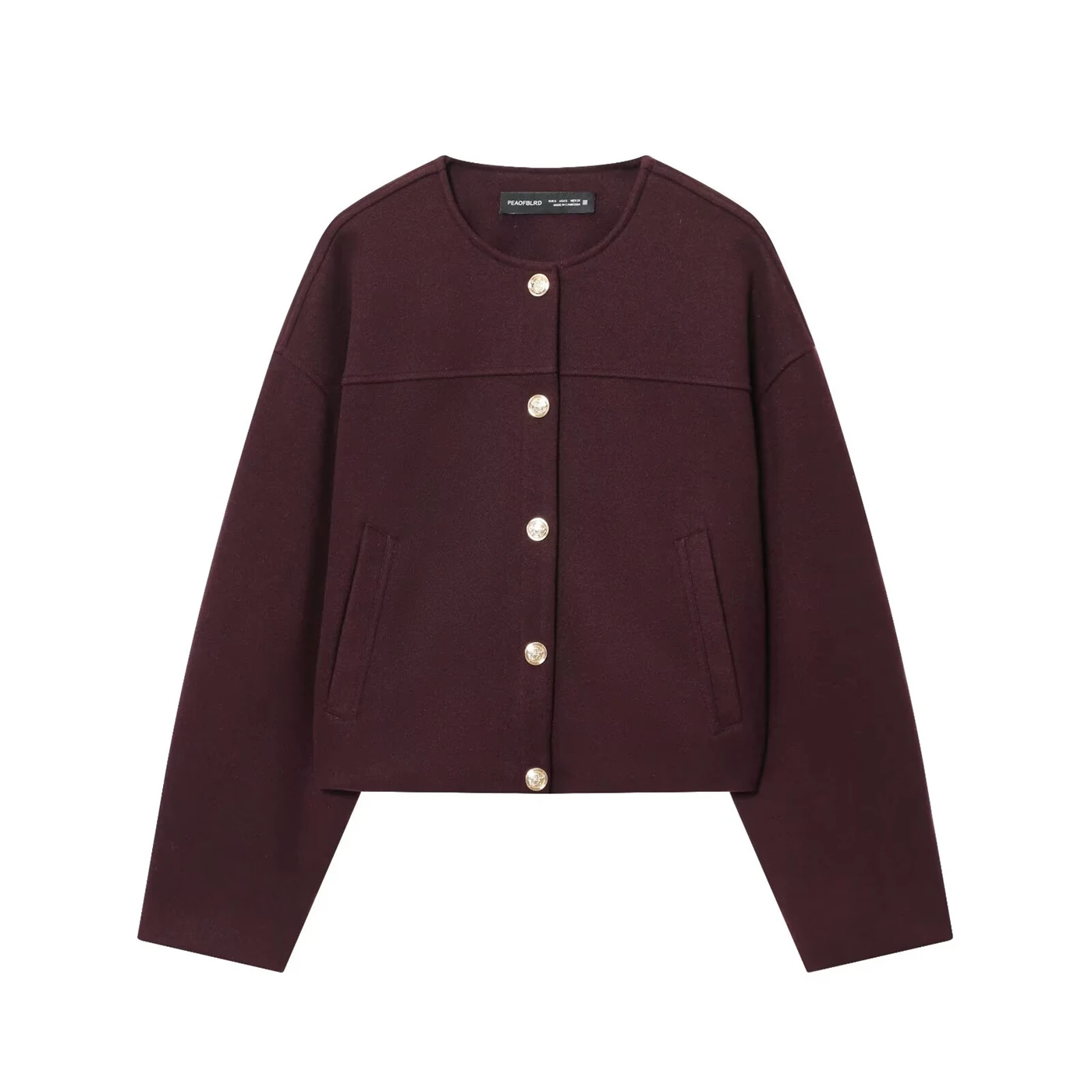 

Новая женская куртка, куртка с круглым воротником, однобортная, с боковыми карманами, простая повседневная мягкая куртка с золотыми пуговицами, куртка