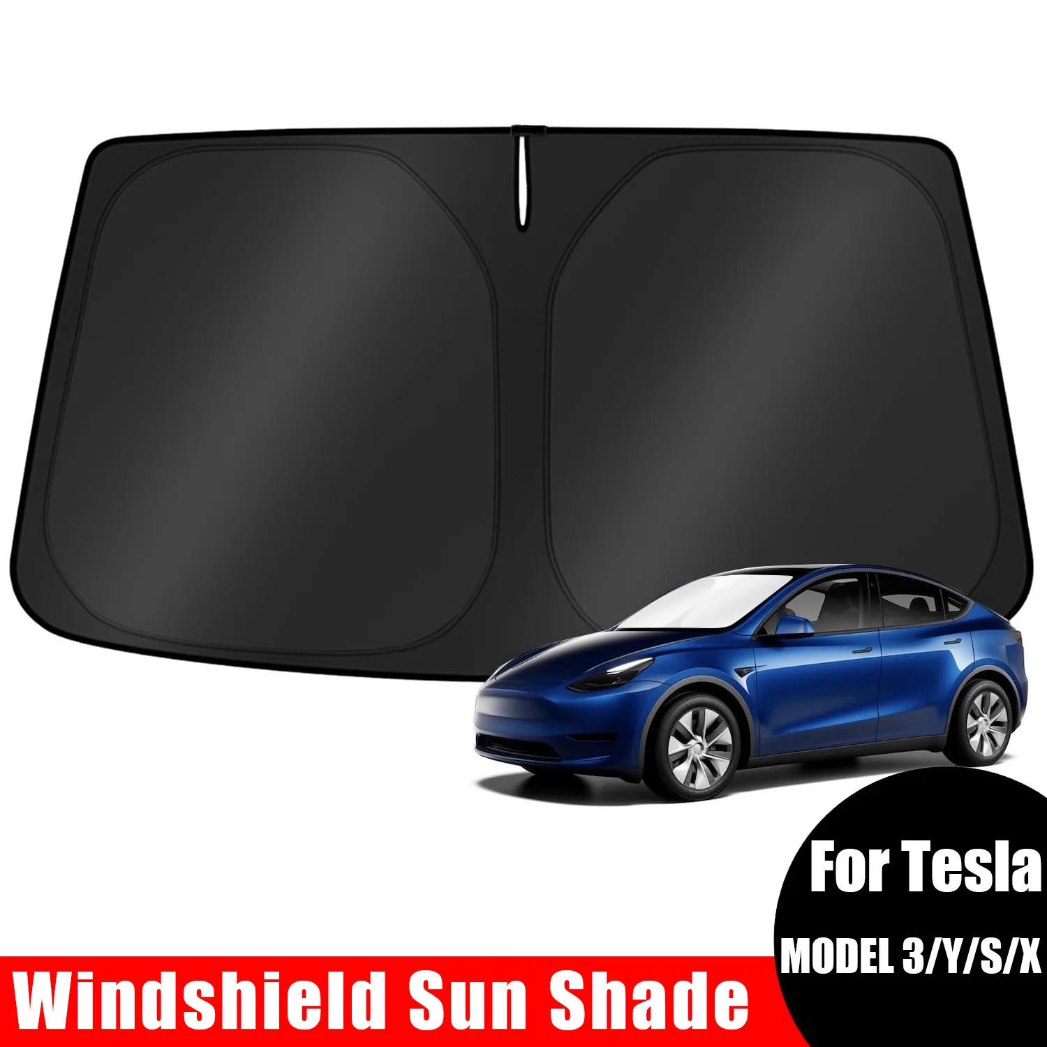 Windshield Sun Shade for 2017-2025 Tesla Model Y/3 (Fit 2025 Model Y Juniper/2024 Model 3 Highland) Upgraded Foldable Sunshade,