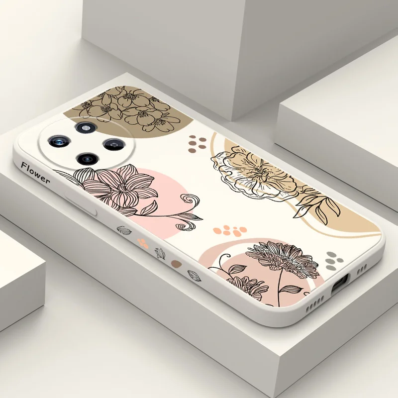 

Linear Flowers Phone Case For OPPO Realme 14 13 12 11 10 9 9i 8 8i 7 Pro Plus C35 C21Y C25Y C25 4G 5G Liquid Silicone Cover