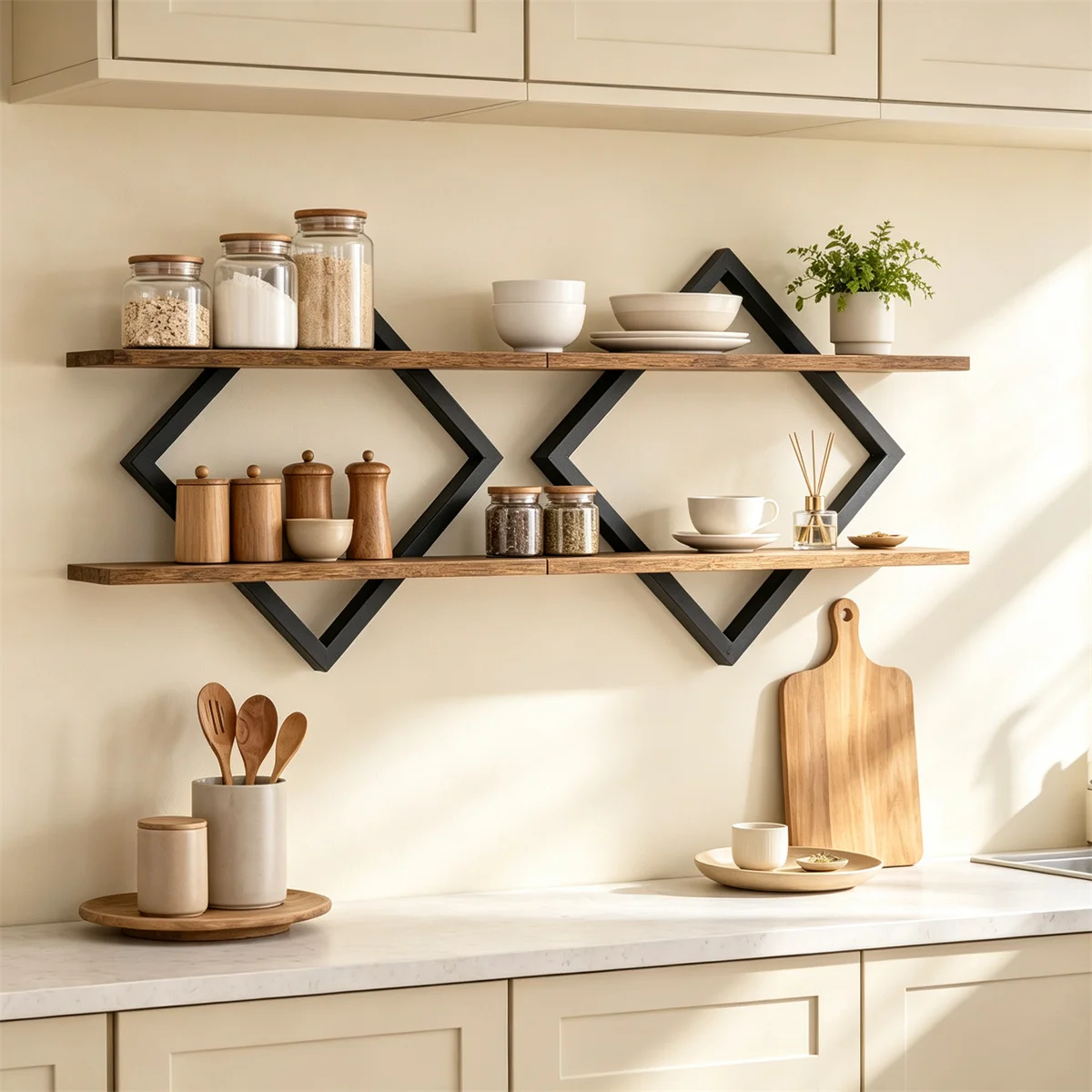 2‑Tier Storage Shelves Wall Mounted Wood Metal Books Storage Storage Cabinet Living Room Furniture for Living Room Study Decor Picture Plant Household Supplies Organizer