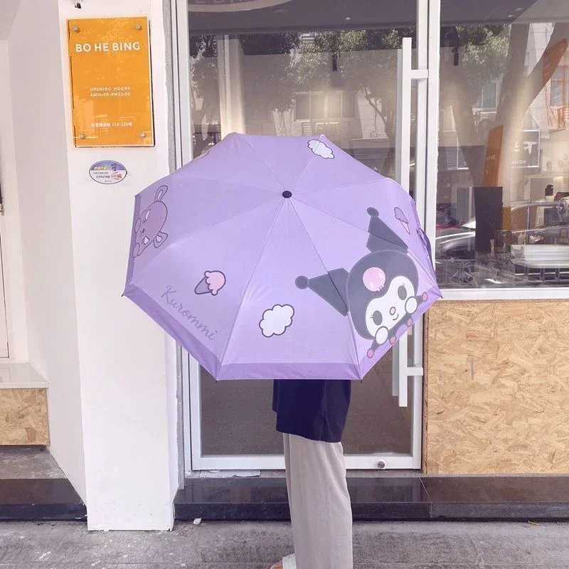 

Sanrio Kawaii Hello Kitty Umbrella Anime Kuromi Summer Three-fold Sunscreen Umbrella Girls Sunny and Rainy Umbrellas Cute Gifts