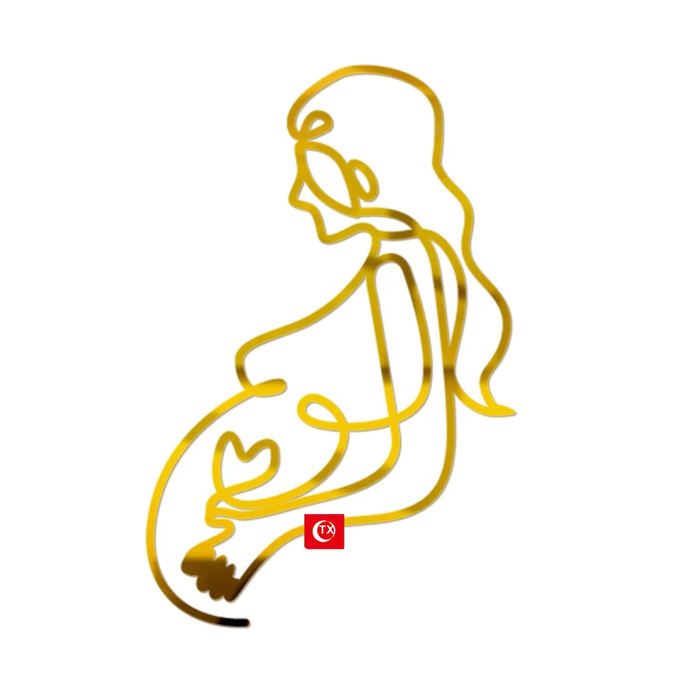 Pregnant Woman Abstract Minimalist Lines Acrylic Cake Topper Gold Ballet Birthday Cake Topper for Birthday Party Cake Decoration