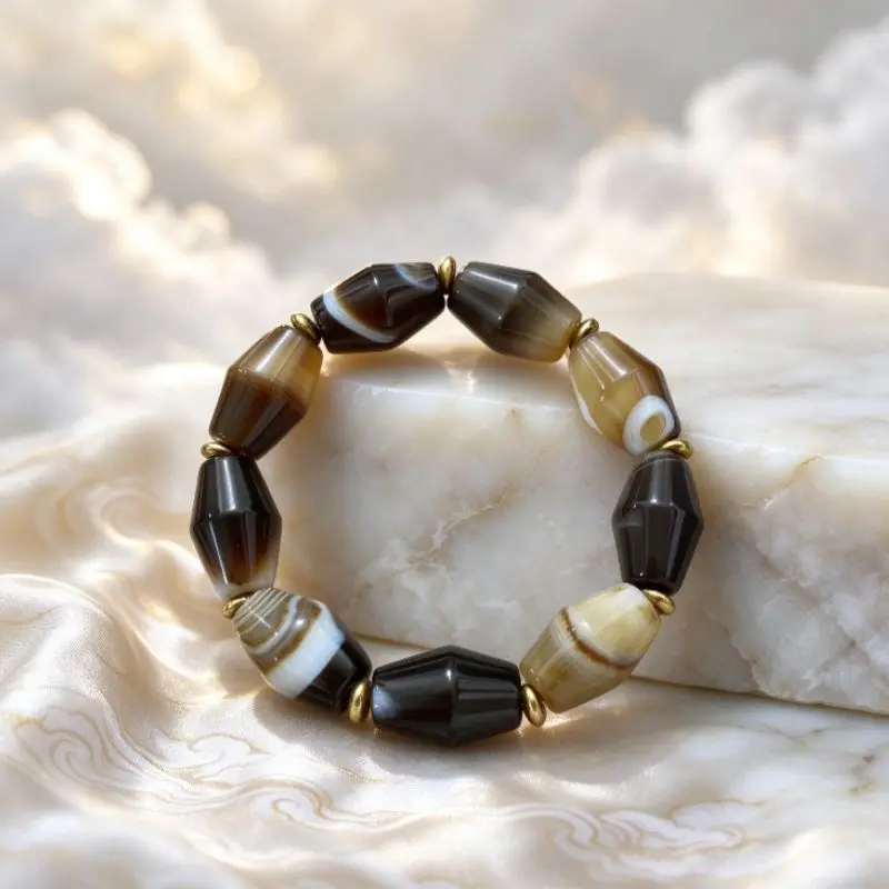 New Ice Through Silk Agate Single Ring Bracelet, Noble and Elegant Jewelry
