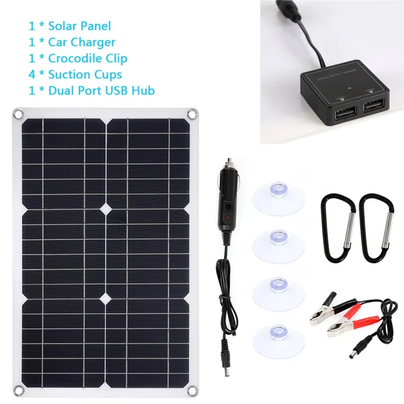 30W Solar Panel Dual USB Ports Off Grid Single Crystal Module Suitable for Outdoor Camping Mobile Phone Computer Charger