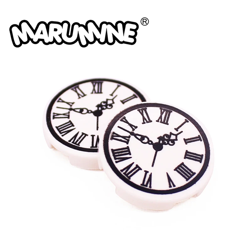 MARUMINE 30PCS 2x2x2 Round Plate Roman Time Clock Classic Building Blocks Brick Construction MOC Toys City Accessories Assembly