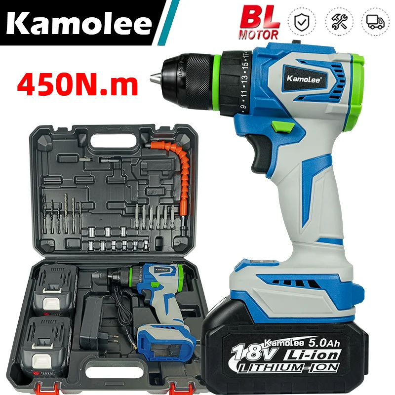 

[New Color] Kamolee 10MM Brushless Electric Impact Drill Cordless Screwdriver Lithium Battery Rechargeable Hand Drill