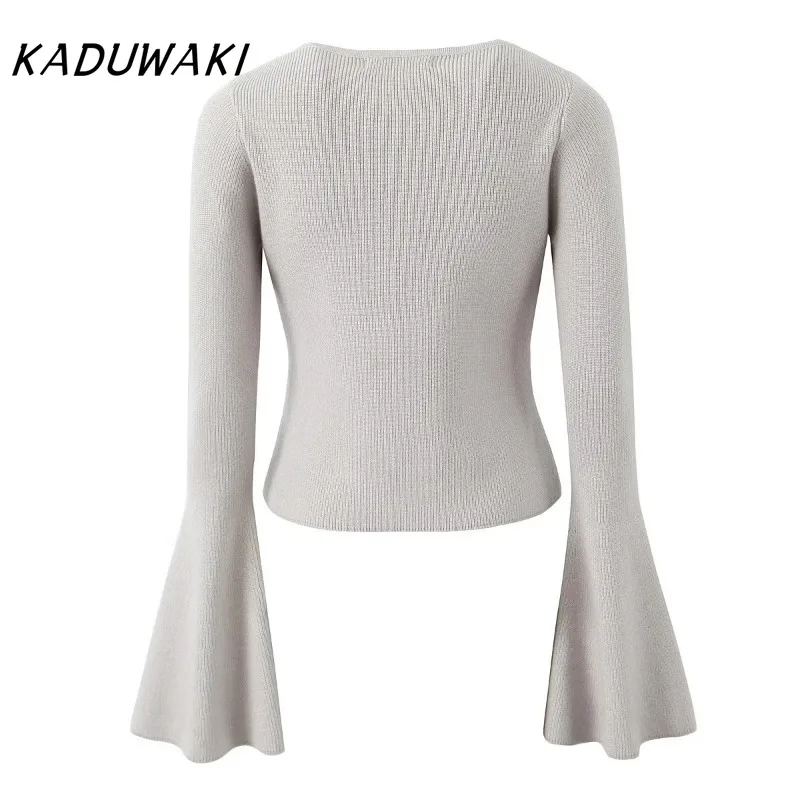 KADUWAKI French Spicy Girl Temperament Pearl Button Flared Sleeve Cardigan Top Large Swing Ruffle Edge Half Skirt Knitted Sets