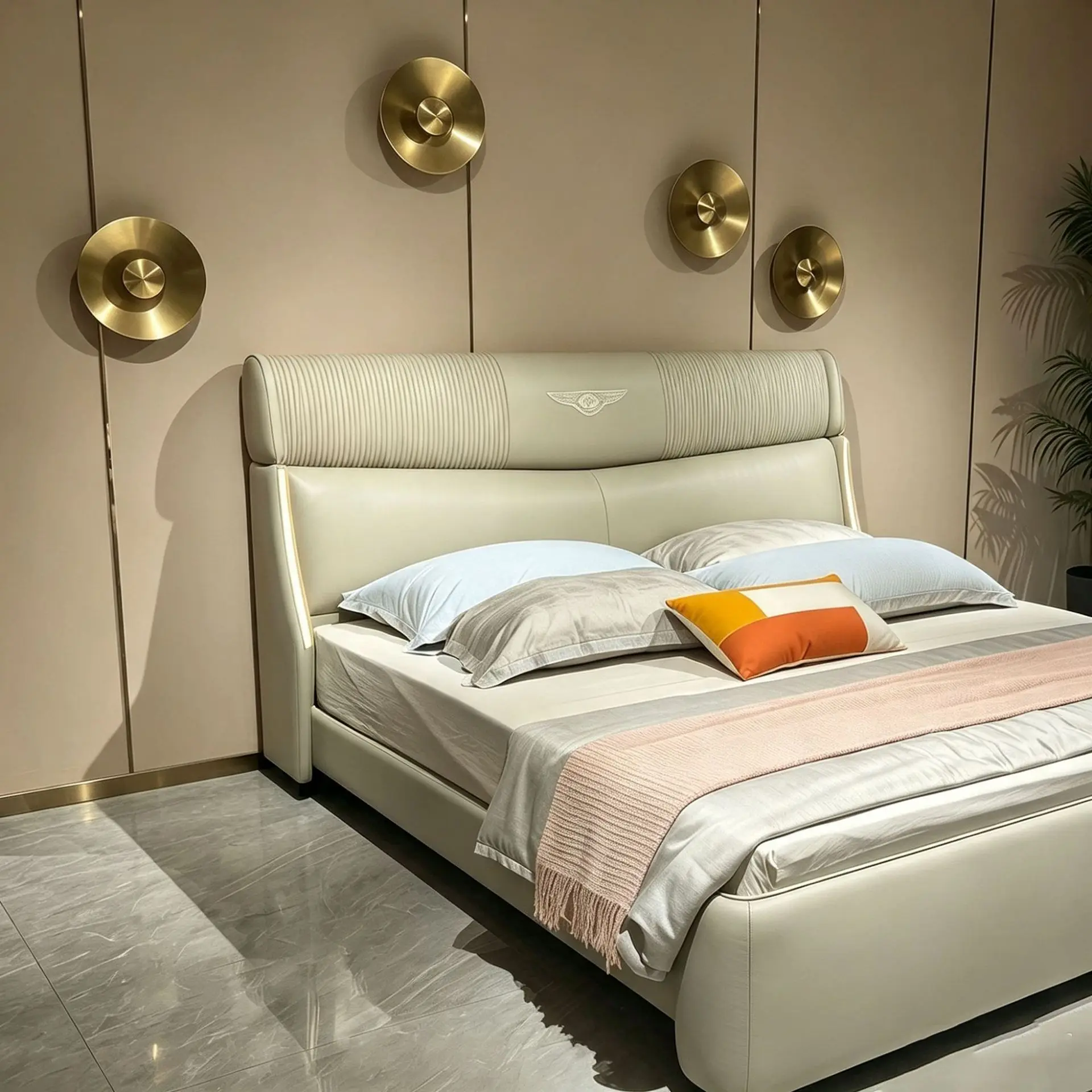 Italian leather bed 1.8 meters, home master bedroom queen bed, simple double bed 1.5 meters, soft wedding bed with touch light