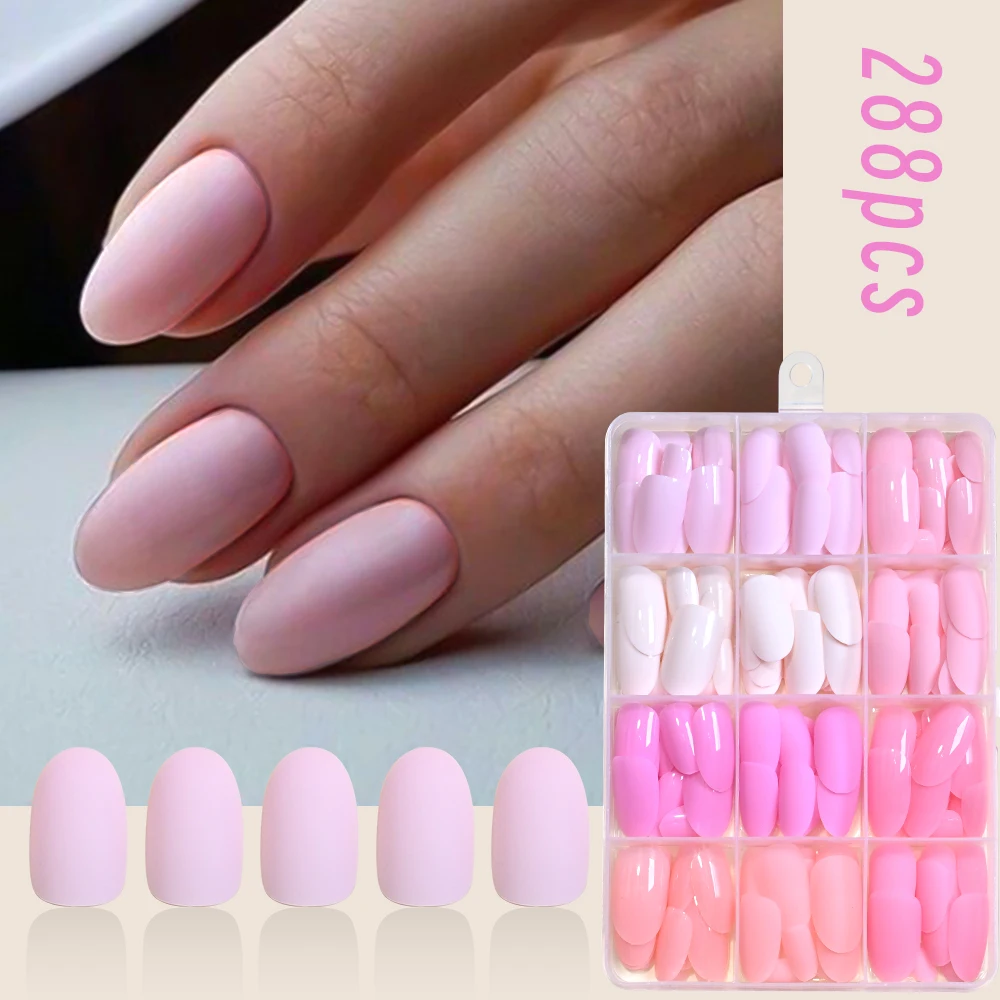

12gridsx24pcs Pink/Nude Water-Drop Square Fake Nails Glossy+Matte Short Square Press on Nails Full Cover Acrylic Nail Tip