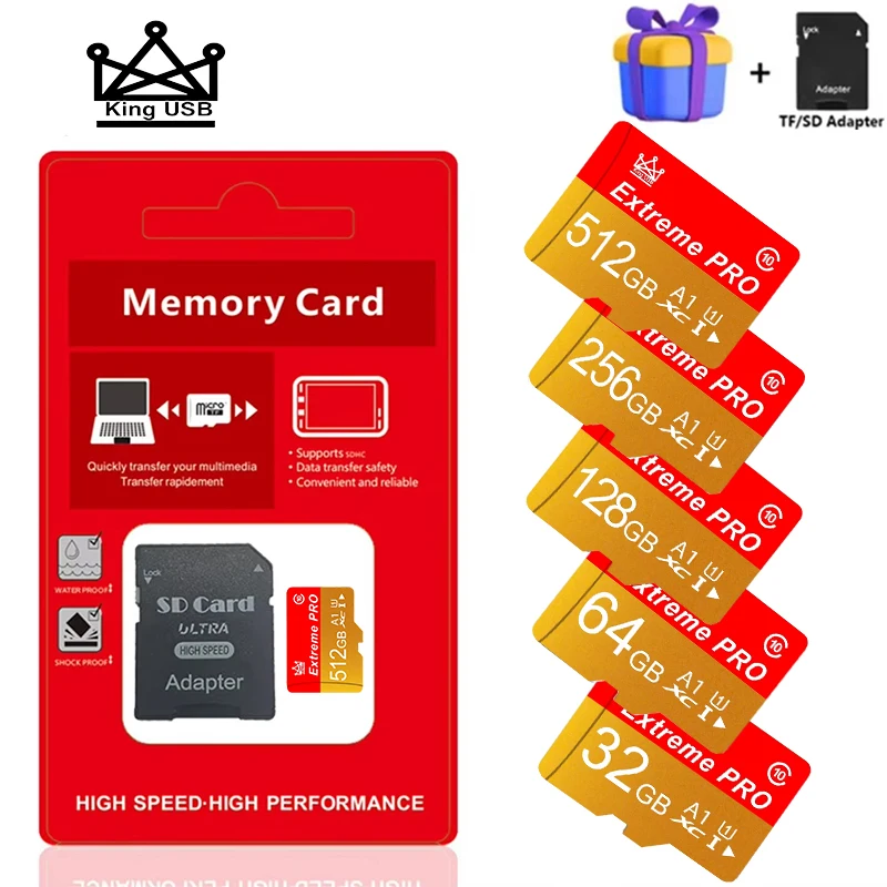Cartão de Memória Durável de Alta Velocidade e Cartões Micro SD, Cartões SD, Cartões TF Classe 10 16GB / 32GB / 64GB / 256GB / 512GB para Câmera Gopro
