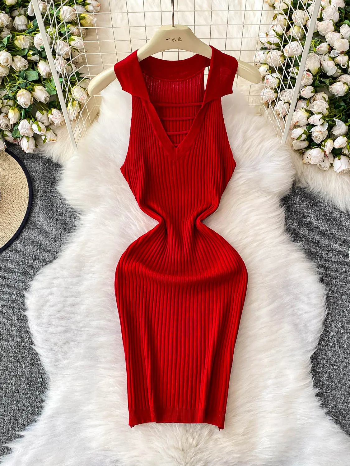 

Сексуальная женская летняя вязаная юбка миди с V-образным вырезом и вырезами, эластичная, утягивающая, с высокой талией, мягкая, средней эластичности