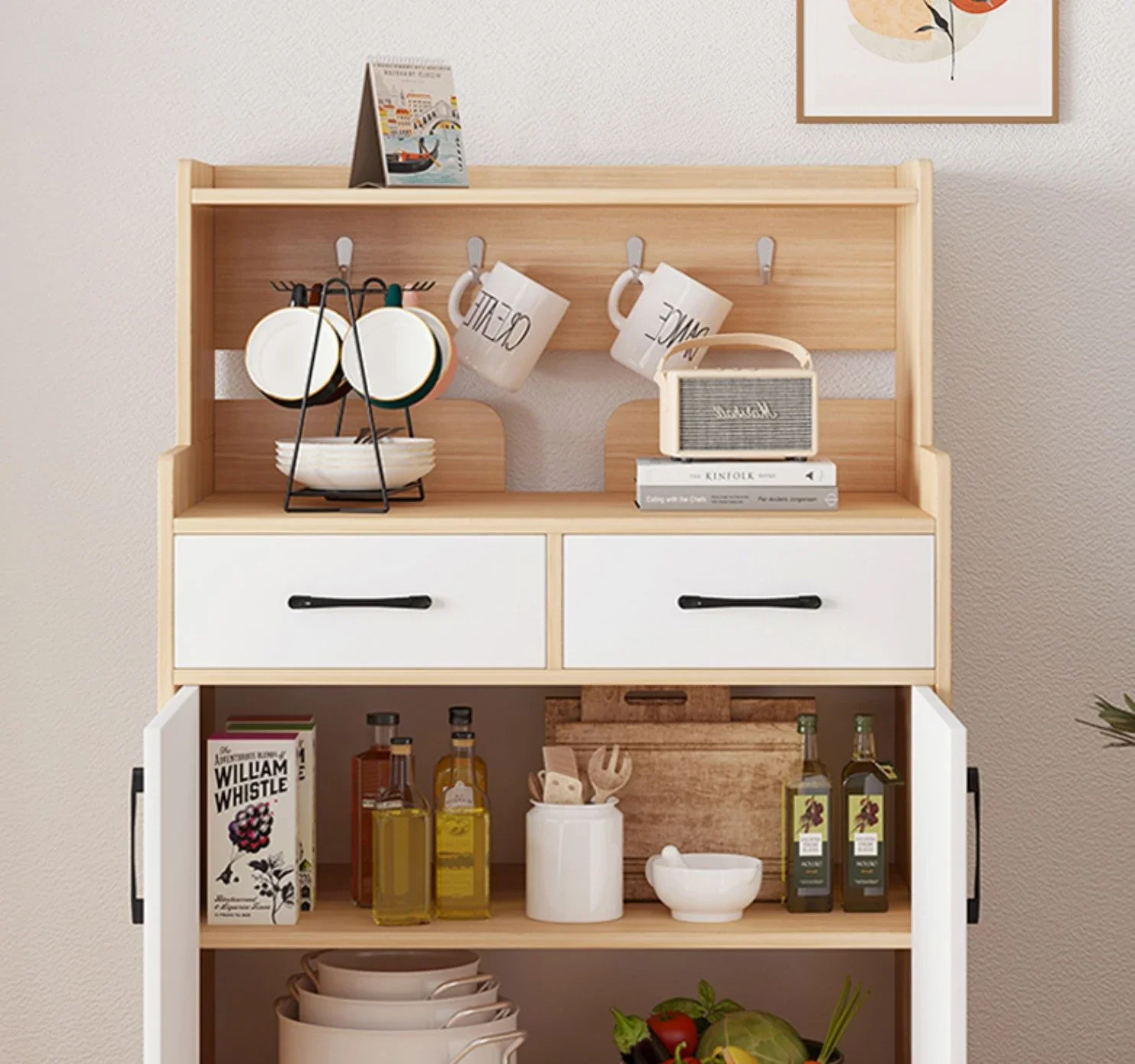 

Meal Side Cabinet with Simple Wall Facing High Cabinet, Simple Layered Living Room, Tea Cabinet, Storage Cabinet