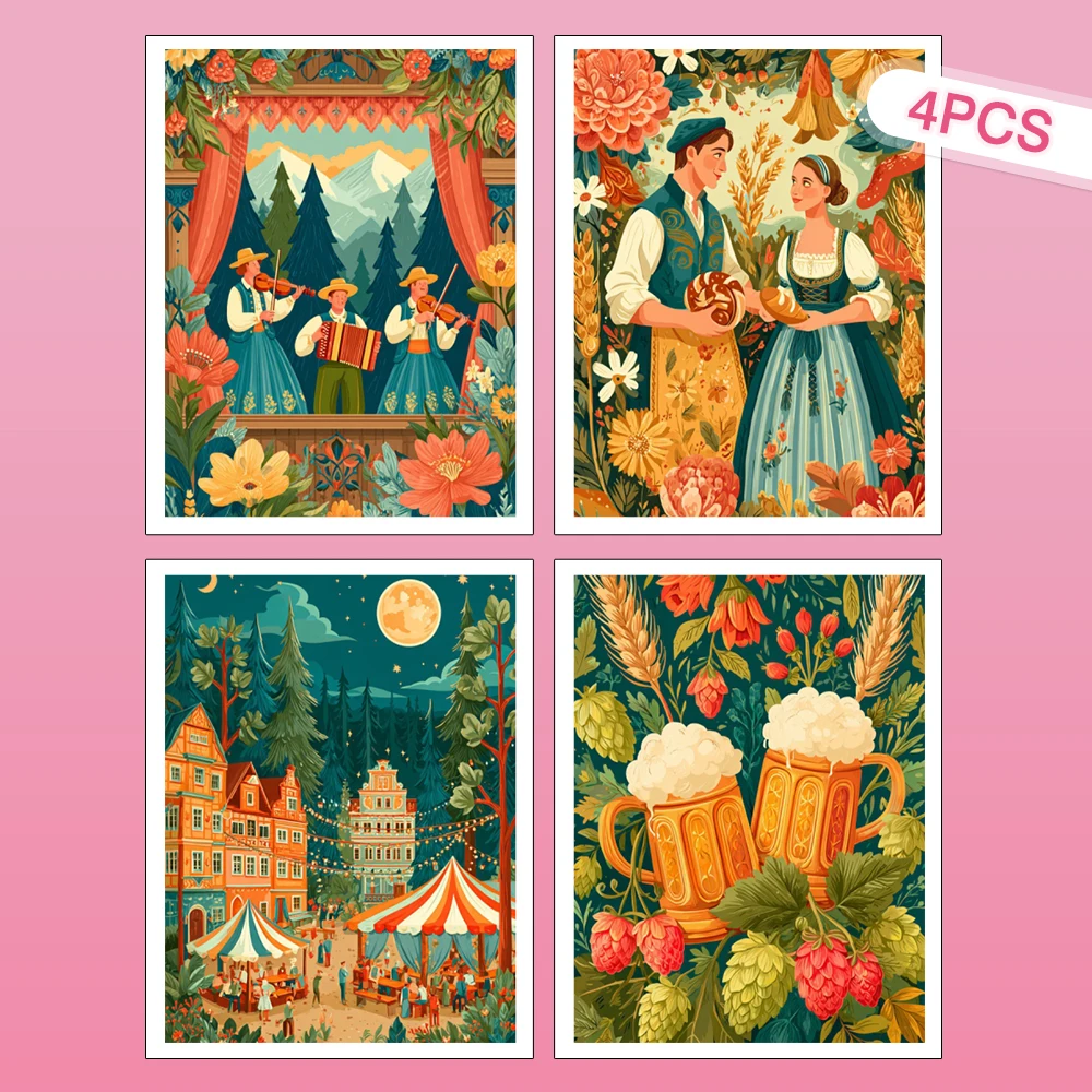 

Алмазная мозаика HUACAN, 4 шт., полнокруглые алмазы, 5D, Городская улица, ручная работа, стразы, декор для дома, портреты женщин и мужчин