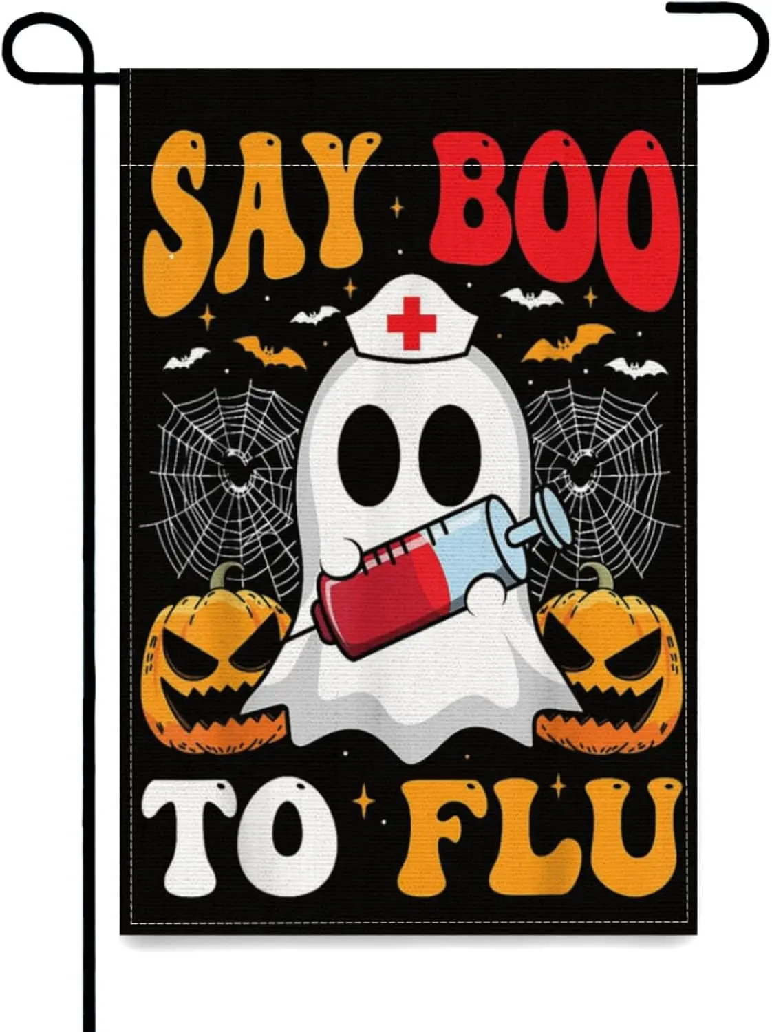 Retro Nurse Ghost Halloween Vaccine Say Boo to The Flu Garden Flags,Yard Flag Double Sided for Holiday Decoration Outdoors 1 JHH