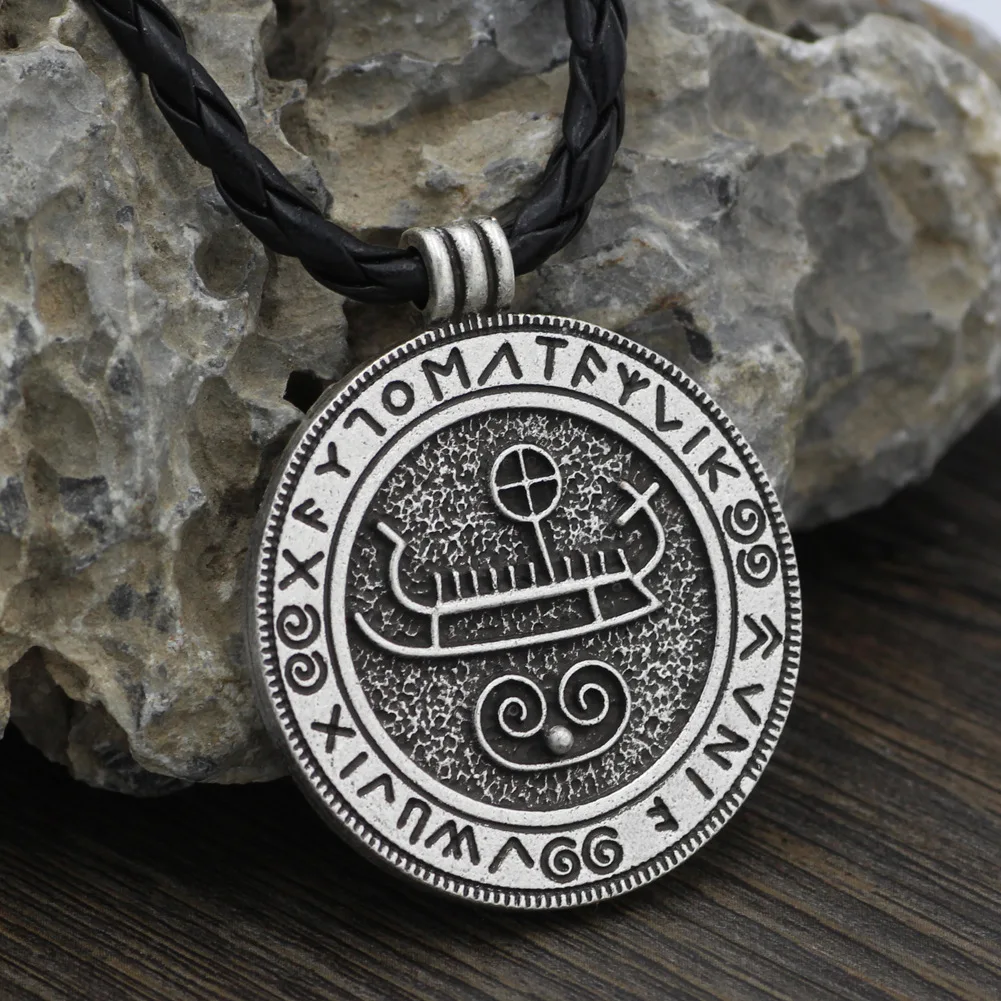 

Vintage Mens Stainless Steel Double Sided Viking Ship Rune Pendant Necklace Chain Free Shipping Items