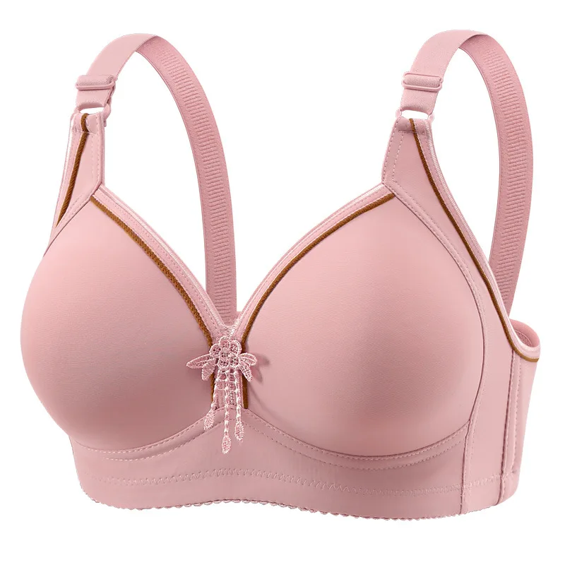 Tassel Embroidered Full-coverage Womans' Brassiere Thin Cup Lingerie Middle-aged Older Girl Bra Three-row Hook Ladies' Daily Bra