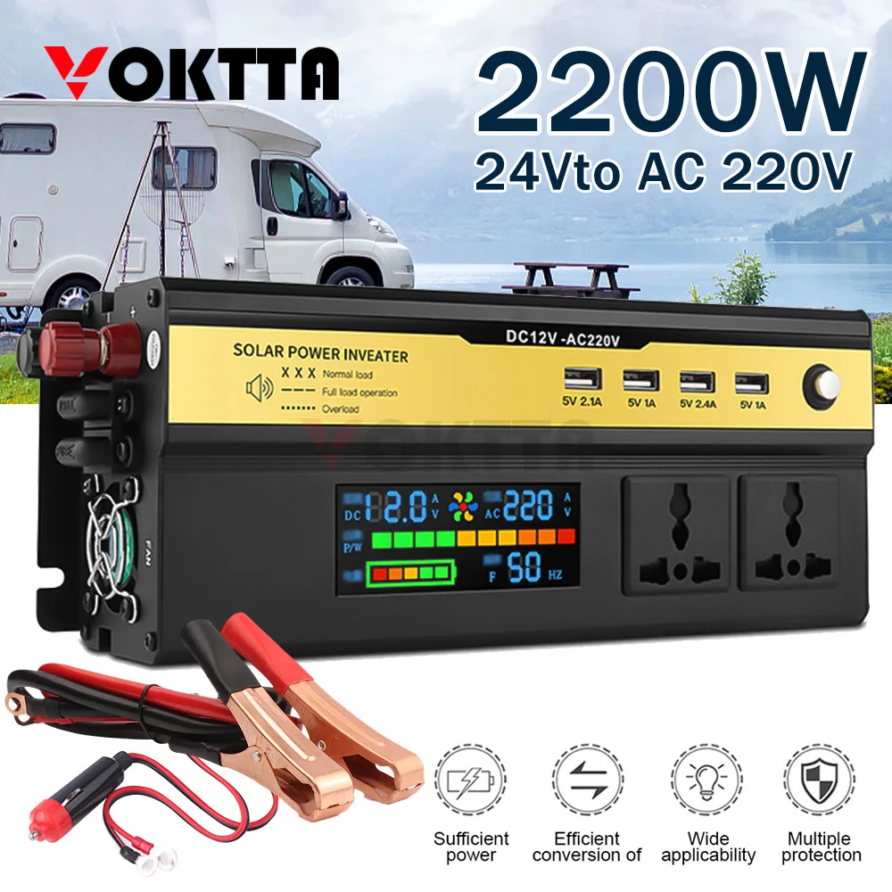 Car Inverter 2200W Power Converter Adapter with USB Charger Universal Car Inverter DC12V/24V to AC 220V