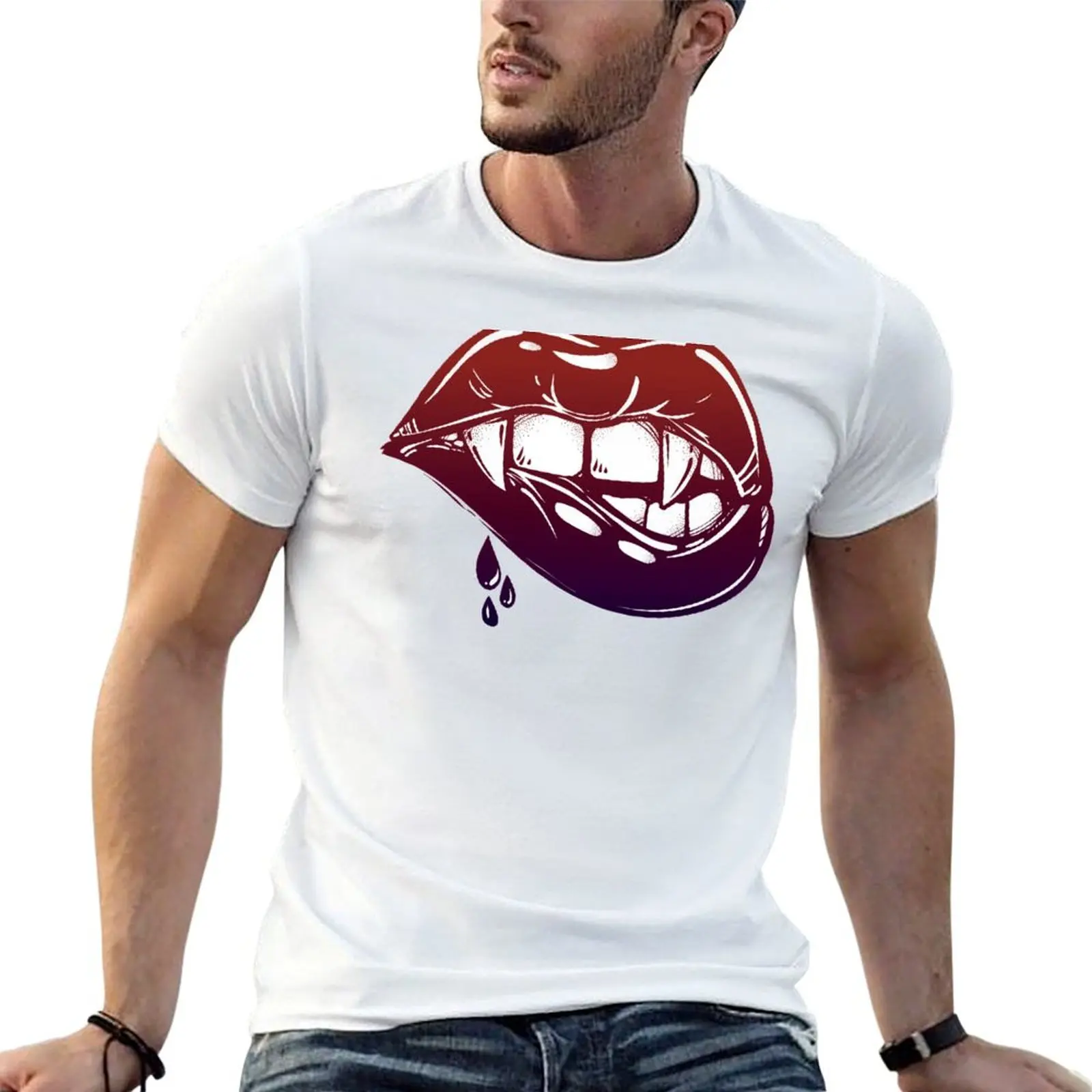 Sexy Vampire Lips with Blood Dripping T-Shirt Big and Tall Basic Tee Shirt