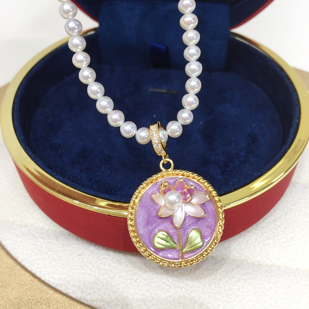 ZHBORUINI 2024 Natural Freshwater Pearl Pendant Purple Painted Medieval Oil Painting Style Universal Buckle Pearl Necklace