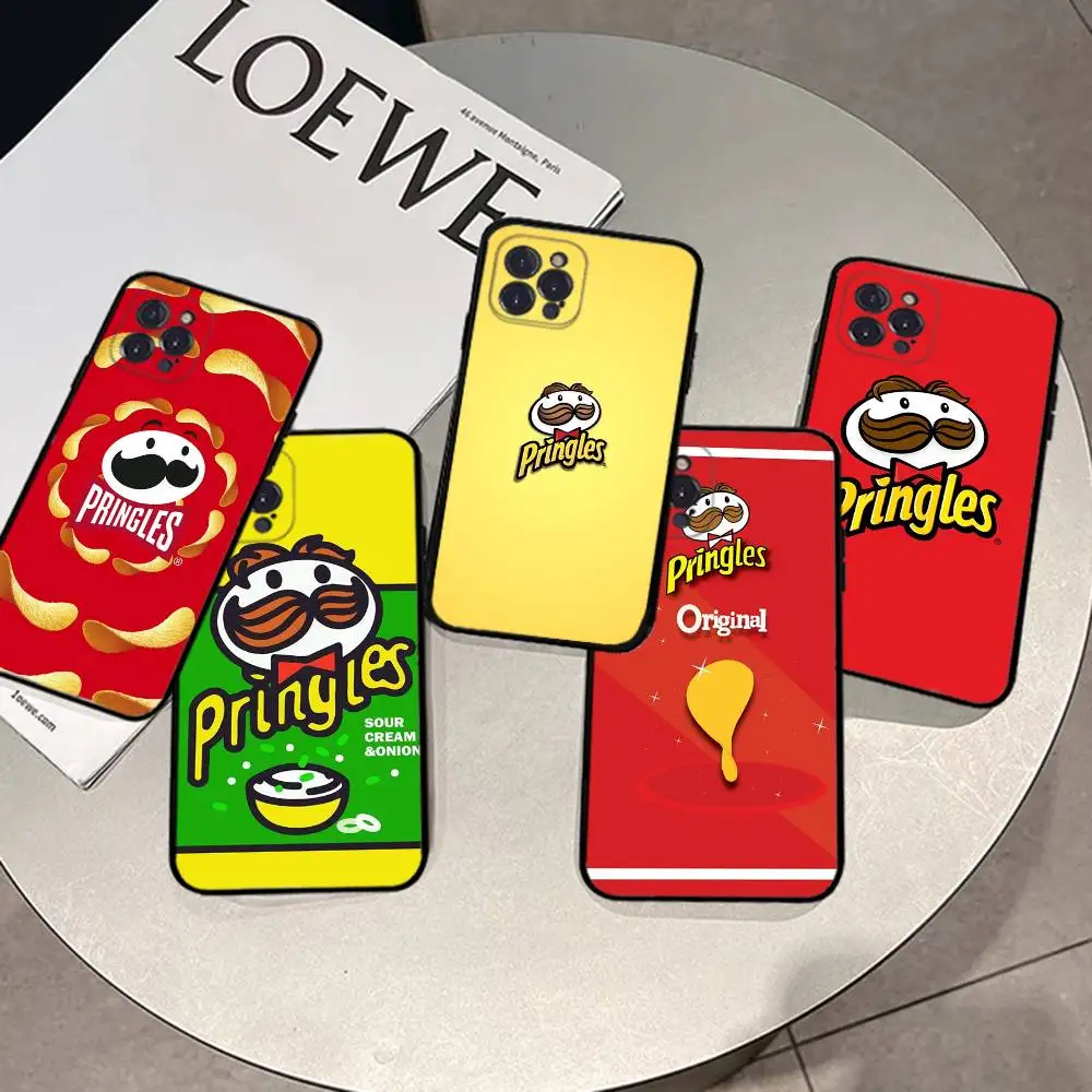 Funda Protectora para Teléfono Fashion P-Pringles L-LLC para iPhone 17 16 15 14 13 12 11 Pro Max Plus, Resistente a Impactos, Negra, Suave