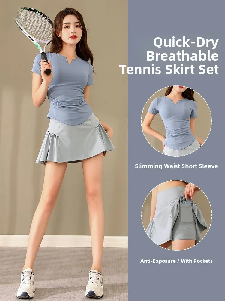 

Профессиональный комплект для бадминтона, женский летний комплект 202, новый костюм для бега Qui Dry Sports Yoga Fitn, теннисная юбка, костюм из двух предметов