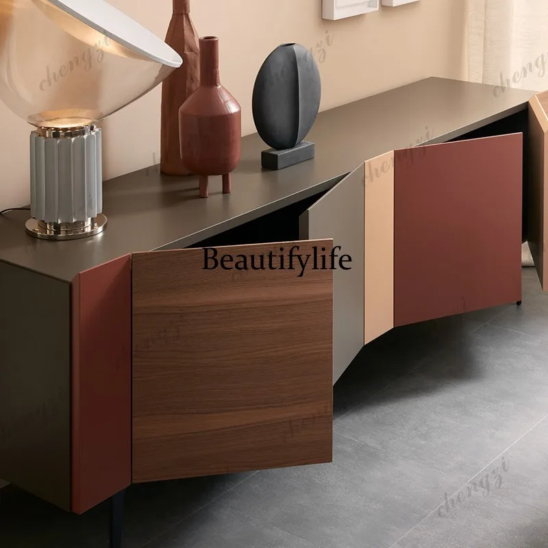 Italian light luxury dining side walnut storage cabinet modern home living room solid wood porch cabinet