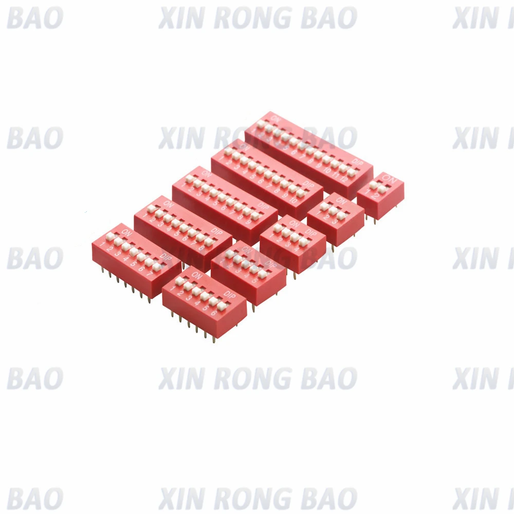 2-5pcs Red Direct dial code switch DIP switch DS-1P/2P/3P/4P/5P/6P/7P/8P/9P/10P/12P 2.54MM Coding switch DS pitch Side Pin=2.54m