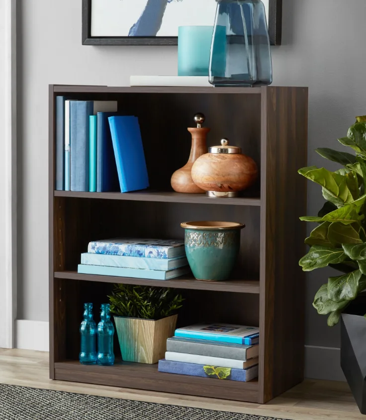 

NEW 3-Shelf Bookcase with Adjustable Shelves, Canyon Walnut