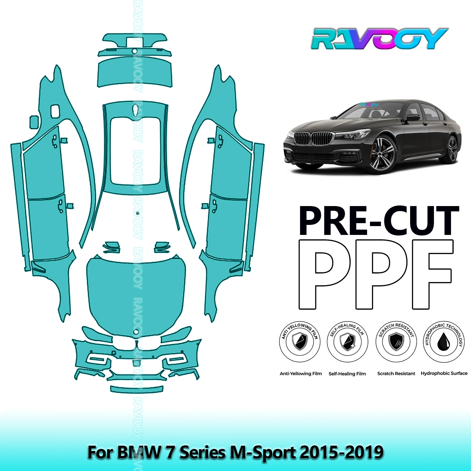RAVOOY Custom-Fit Precut TPU PPF Full Vehicle Clear Bra Stone Guard EU UK For BMW 7 Series M-Sport 2015-2019