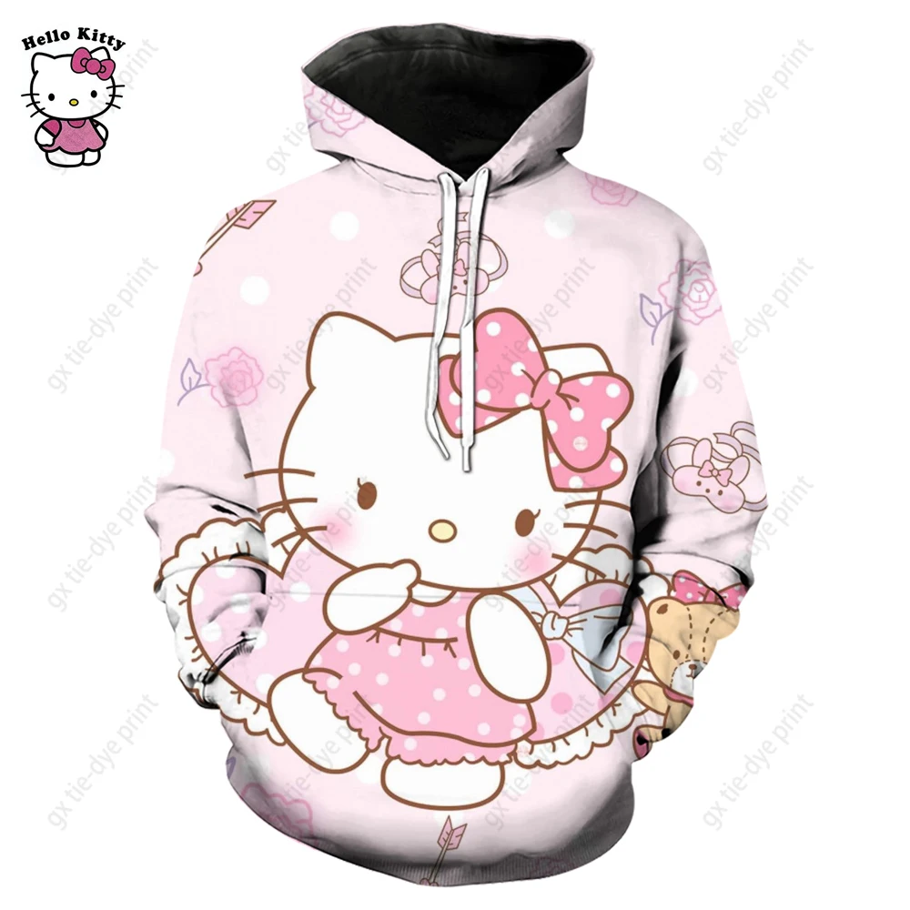 

Новинка 2025 года, осенне-зимняя толстовка с капюшоном для девочек Hello Kitty, повседневный пуловер и женский уличный длинный ретро милый женский свитер с длинными рукавами