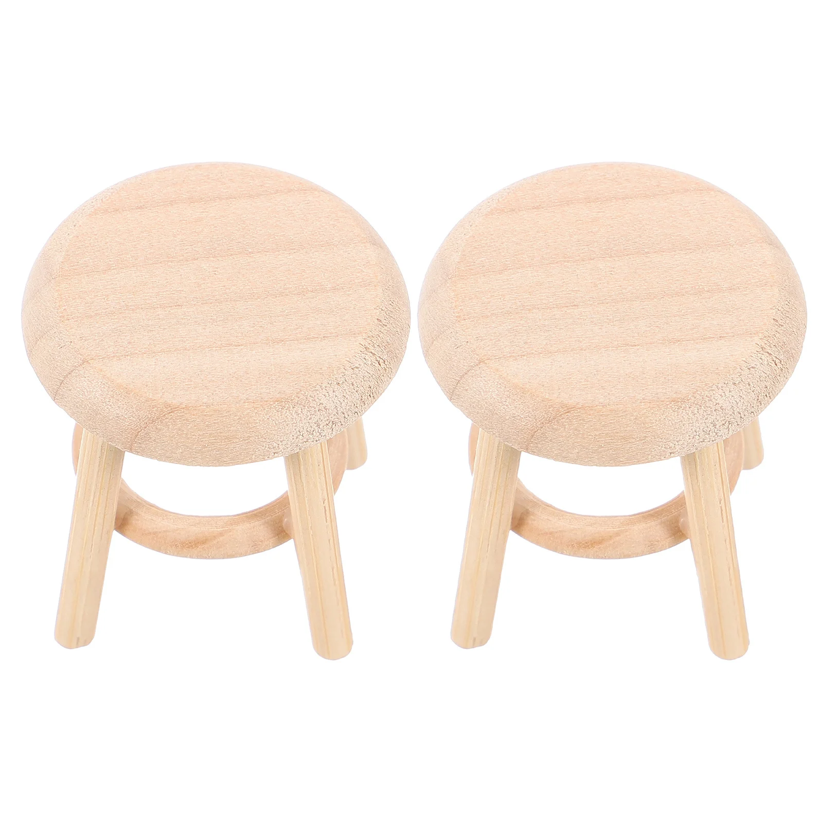 

2Pcs Miniature Wooden Stool Chair Handcrafted Natural Finish for DIY Dollhouse Kitchen Bar Scene Lightweight Decor Accessory