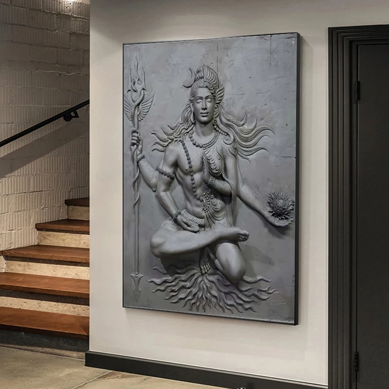 India Buddha Hindu Gods Lord Shiva Posters and Print Figure Sculpture Canvas Painting Wall Art Picture For Room Decor Cuadros
