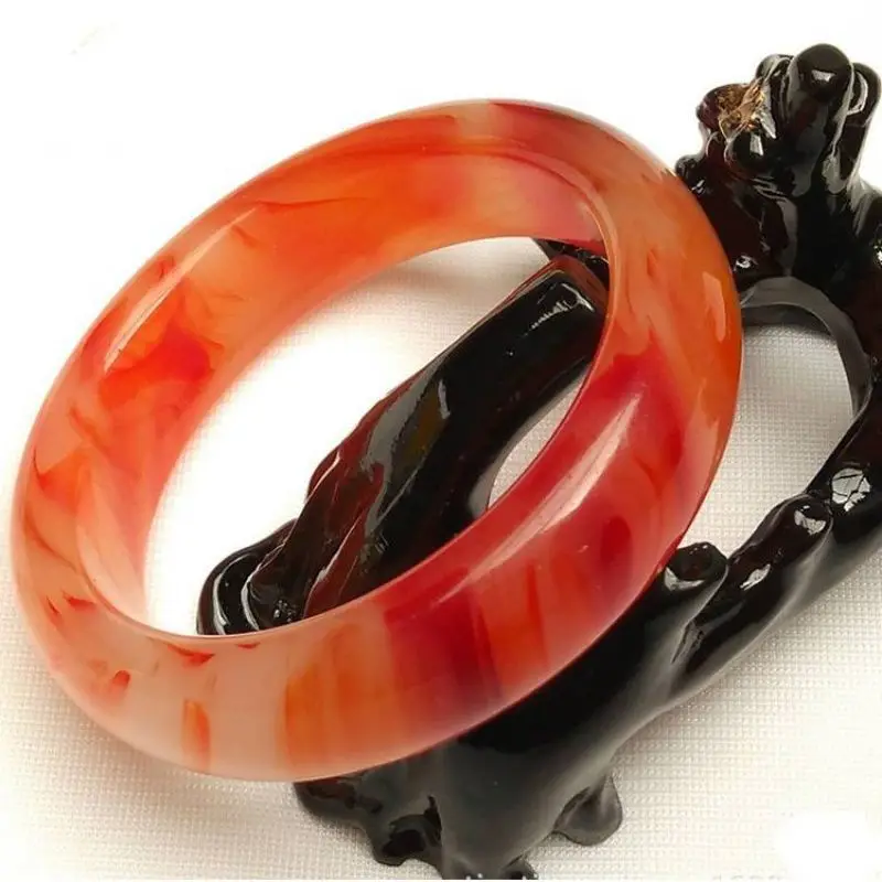 New Natural Pattern Genuine Chicken Blood Red Bracelet Jade Stone Agate Chalcedony Bangle Jewelry Lucky Accessories