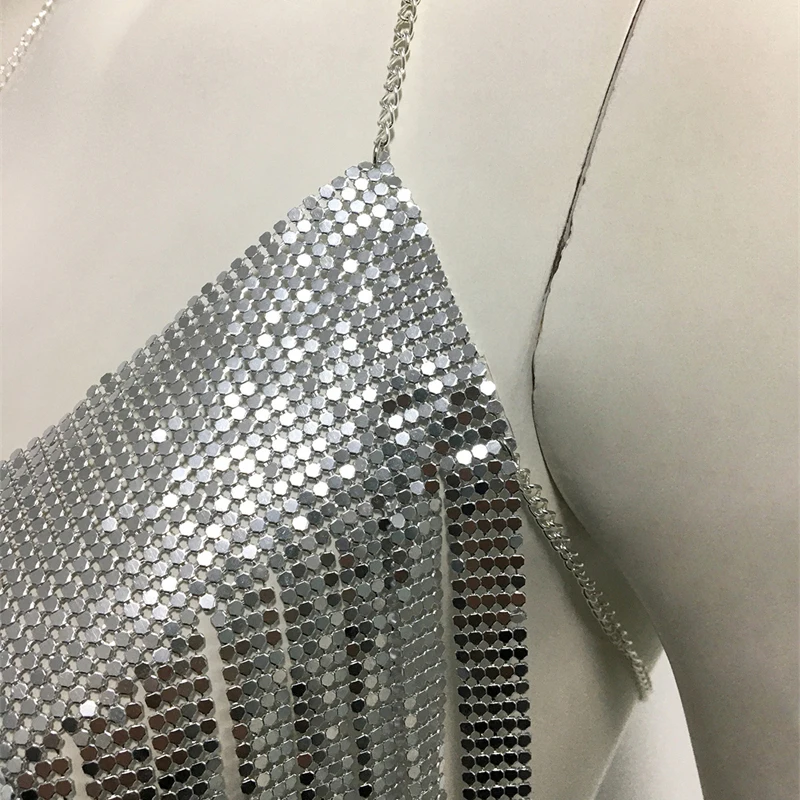 Großhandel Frauen Crop Top V-ausschnitt Quaste Metall Leibchen Weste Nachtclub Mädchen Kurze Tank Tops Bodycon Mode Schmuck Y2K Kleidung – Detail 8