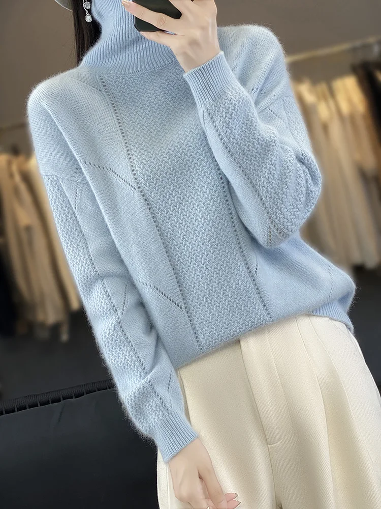 100% Mink Cashmere ผู้หญิงเสื้อคอเต่าฤดูใบไม้ร่วงฤดูหนาวเสื้อแขนยาว Cashmere ถักจัมเปอร์แฟชั่นเสื้อผ้าหญิง