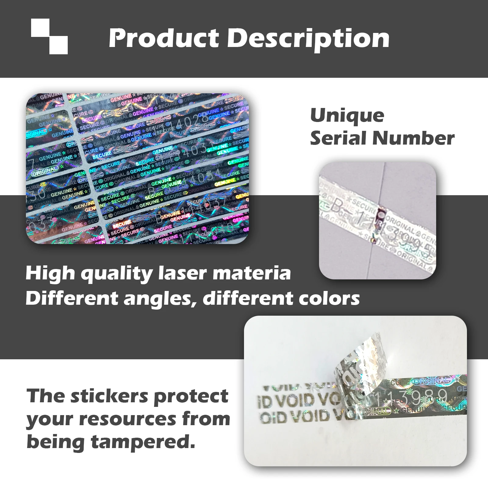 Holographic Warranty Void labels Tamper Proof Evident Sticker GENUINE AUTHENTIC Security seal 50mm x 7.5mm With Serial Number