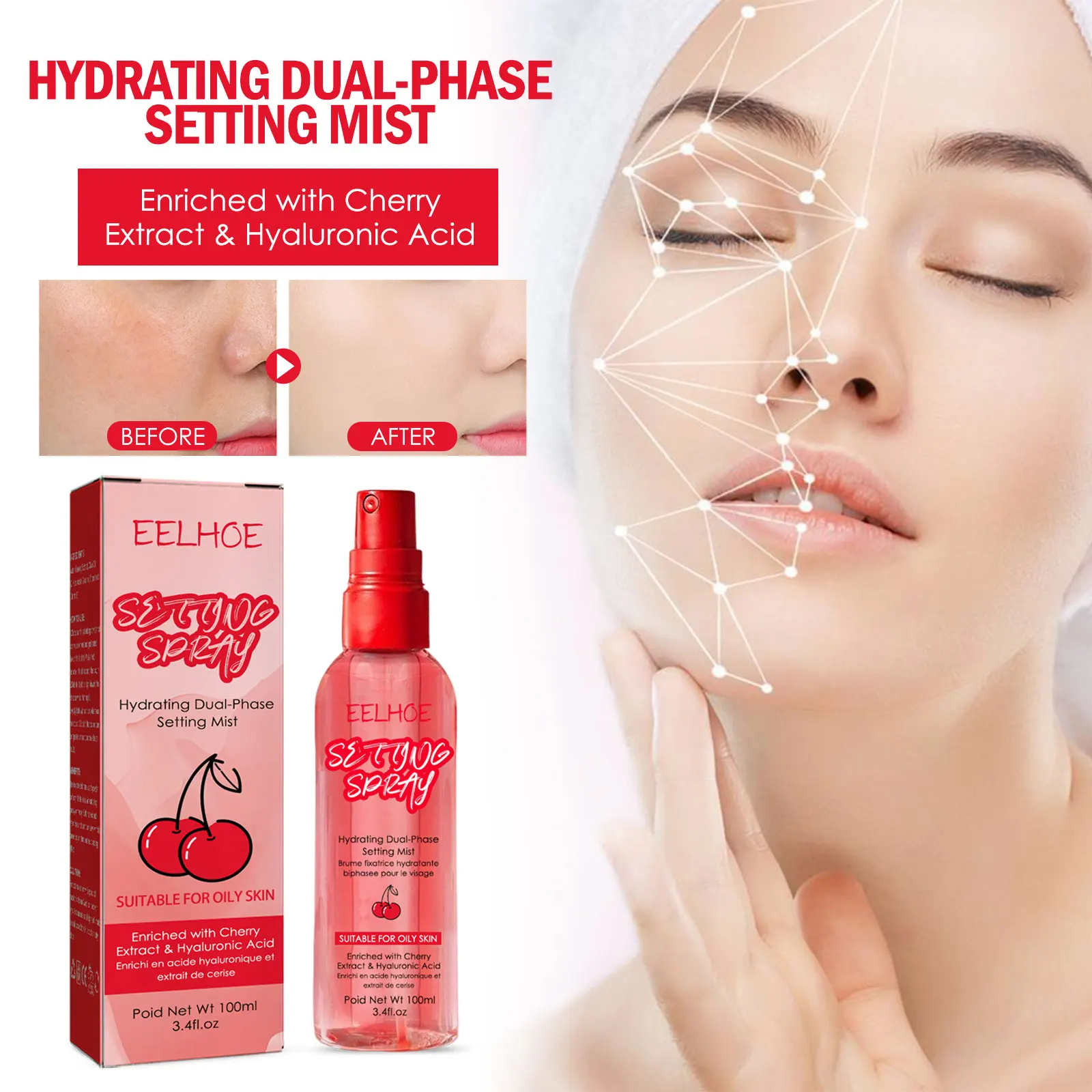 Make-up-Einstellungsspray, feuchtigkeitsspendendes Spray, Ölkontrolle, wasserfest, nicht leicht zu entfernendes Make-up, schnell filmierend, Gesichtskosmetik