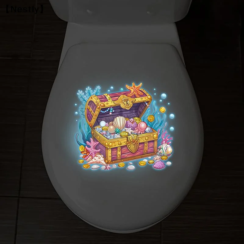Glow-In-The-Dark Underwater Treasures Toilet Stickers Wall Sticker Removable Waterproof Car Sticker Home Decor〔Nest〕