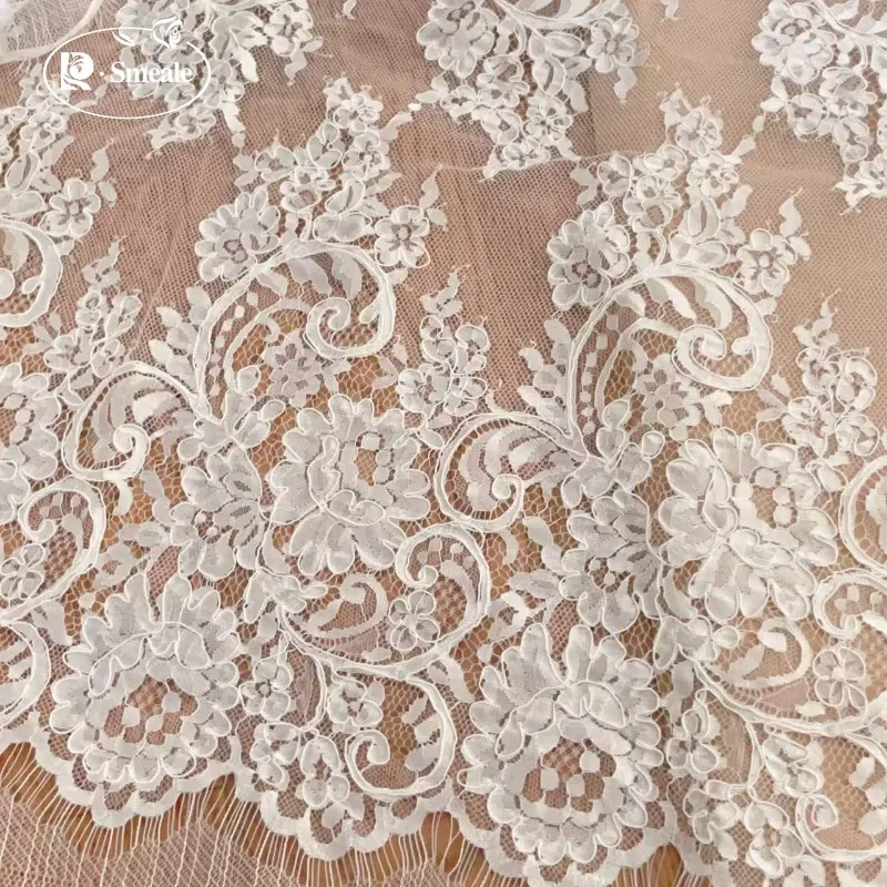 300 cm x 61 cm. Kordelstickerei-Wimpernspitzenbesatz. Großer Blumenspitzenstoff. Couture Braut Hochzeit DIY Nähzubehör – Detail 5