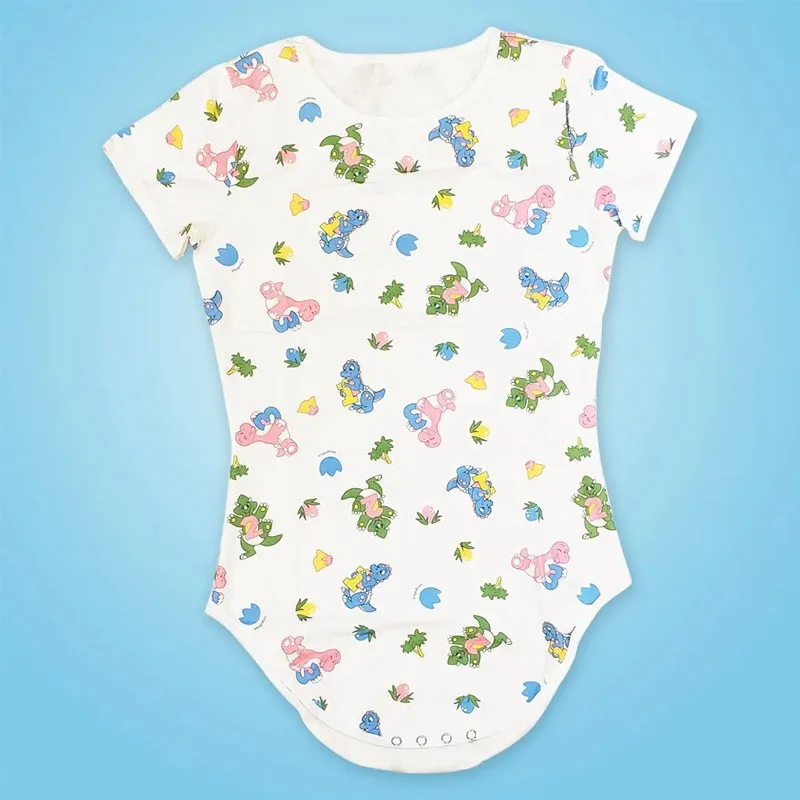 ABDL Adult Baby Bodysuit With Snaps Soft Cartoon Print Short Sleeve Round Neck Pullover Playsuits Couple Home Clothing