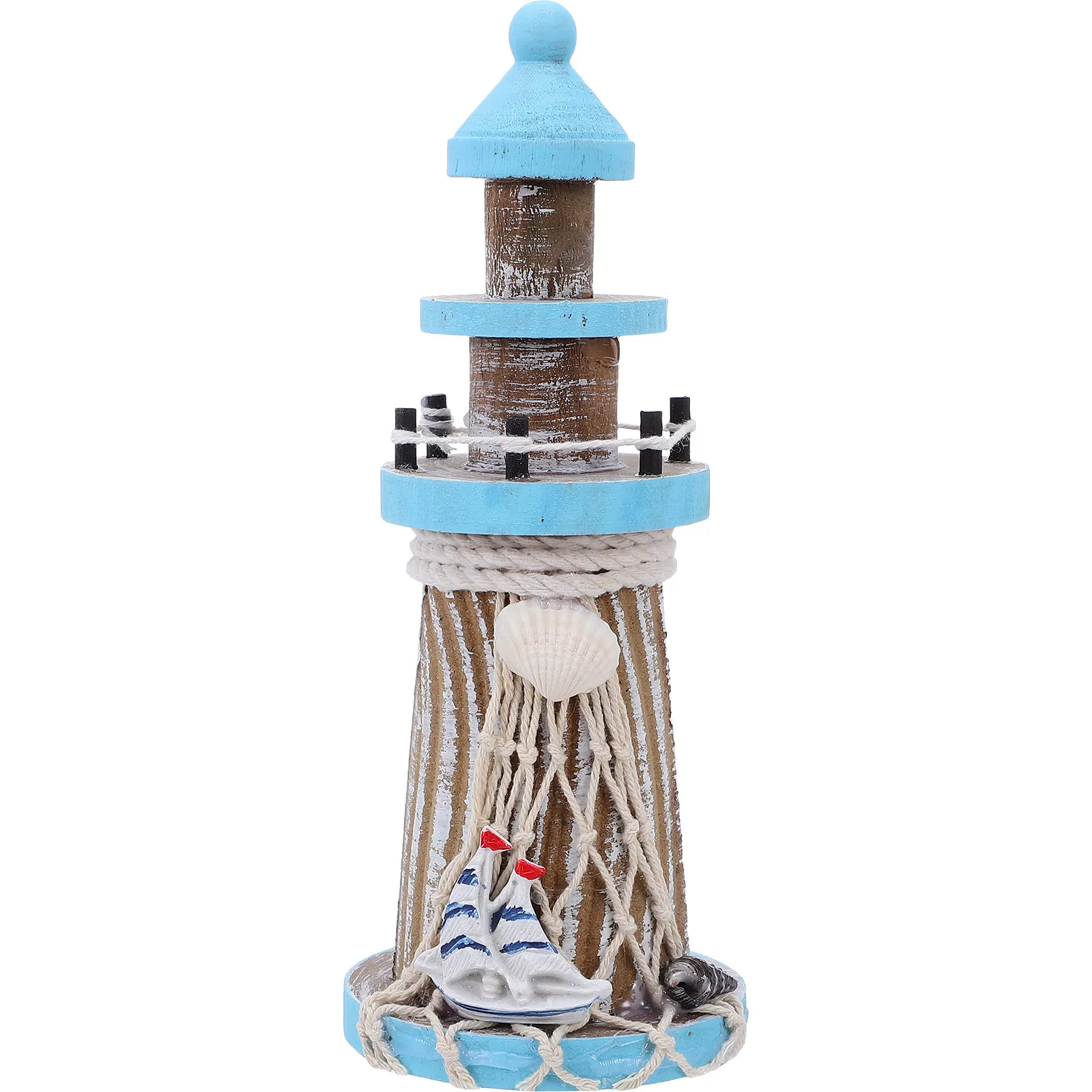 19Cm Wooden Mediterranean Lighthouse Statue Nautical Home Decor Tabletop Sculpture Room Beach Inspired Interior