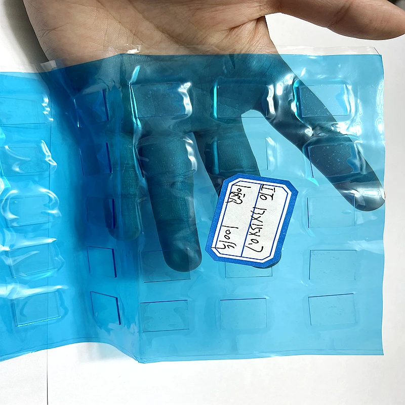 

100pcs of ITO coated glass 0.7mm (resistance about 10 Ohm square) with dimensions 13x15 mm